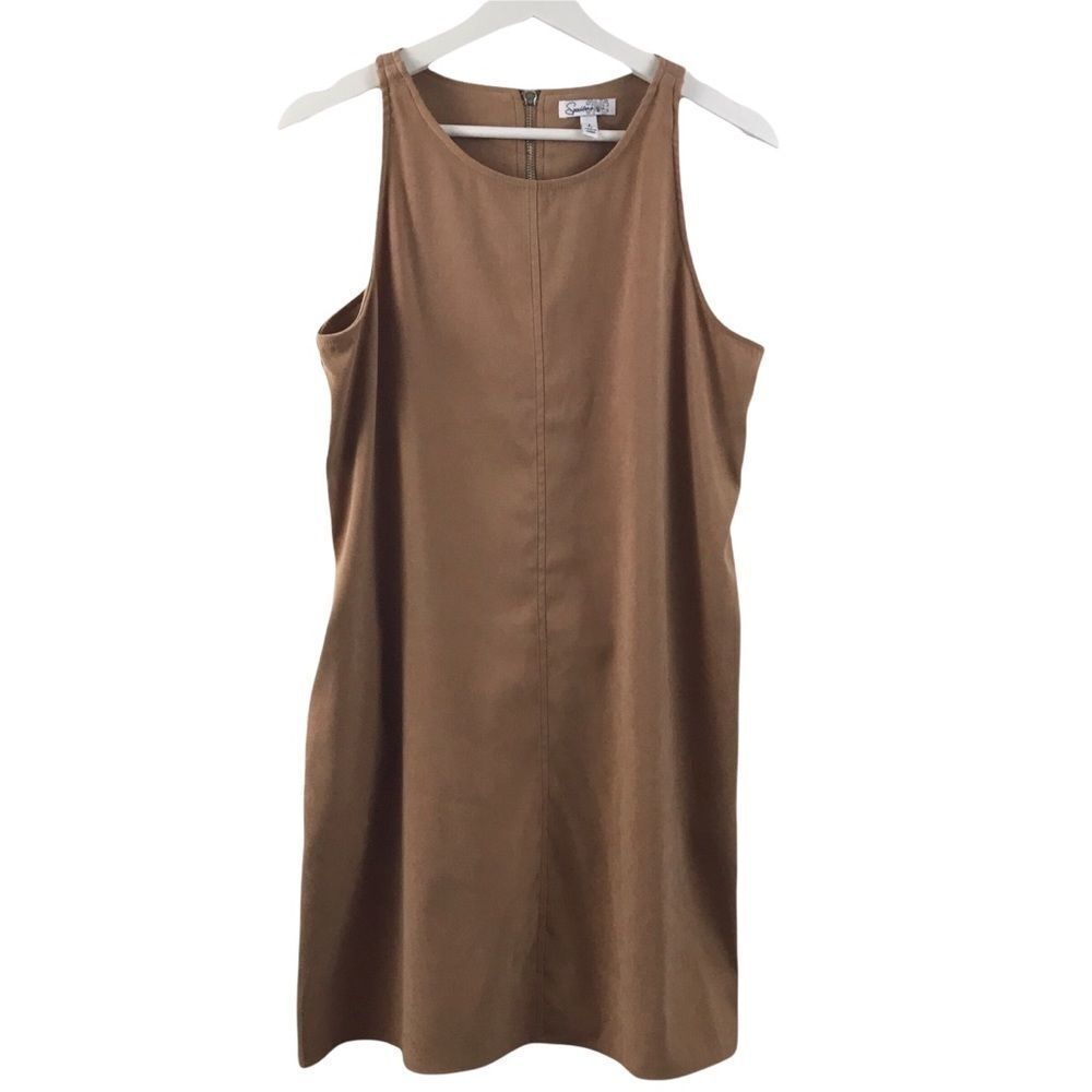 Speechless Women's L Sleeveless Faux Suede Mini Dress Tan Southwestern Boho‎